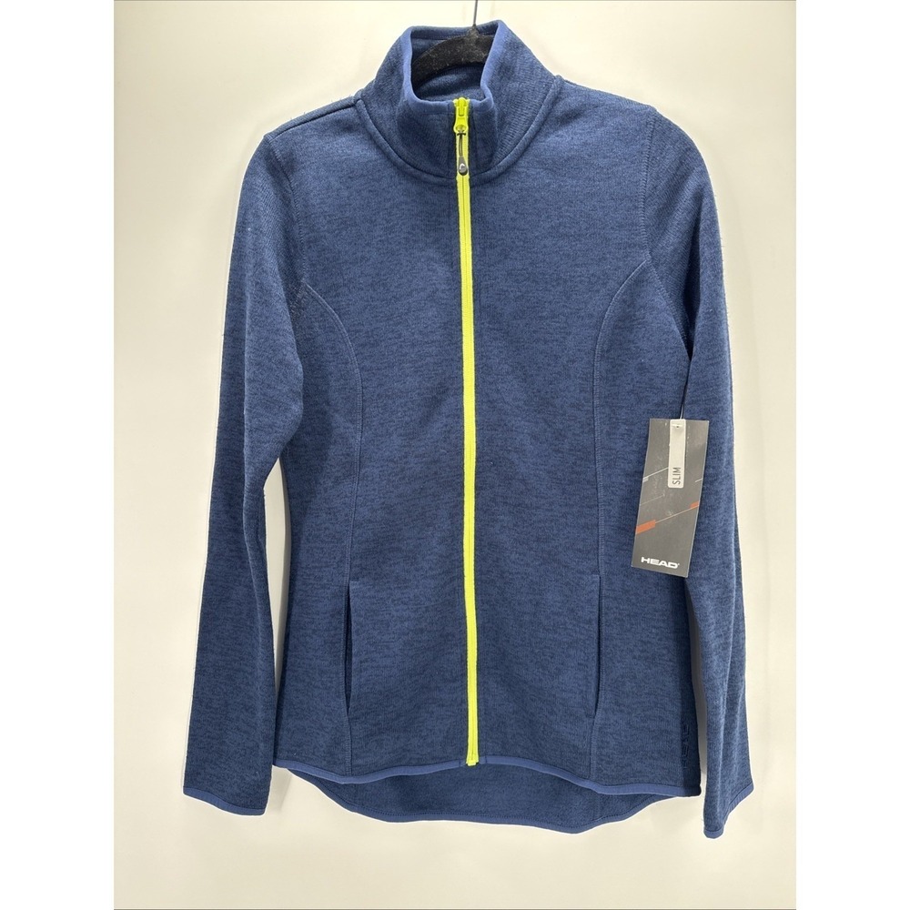 HEAD Womens Cozy Sweater Knit Zip Front Jacket Medieval Blue Heather Slim Small